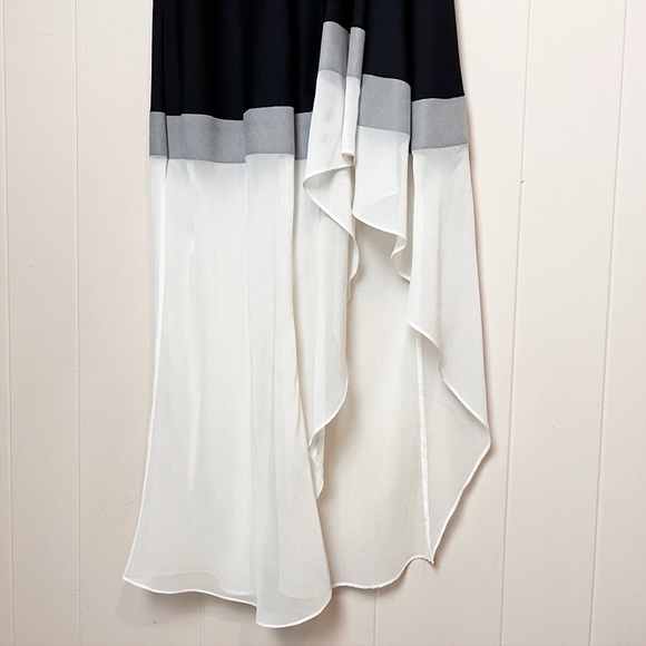 Theory Wool Silk High Low Maxi Dress 4 black white gray high neck flowy neutral - Picture 2 of 13